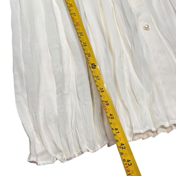 Vintage 90s Lace Midi Dress Sz.M Ivory Pleated Sheer Prairie Cottage Romantic - Picture 12 of 15